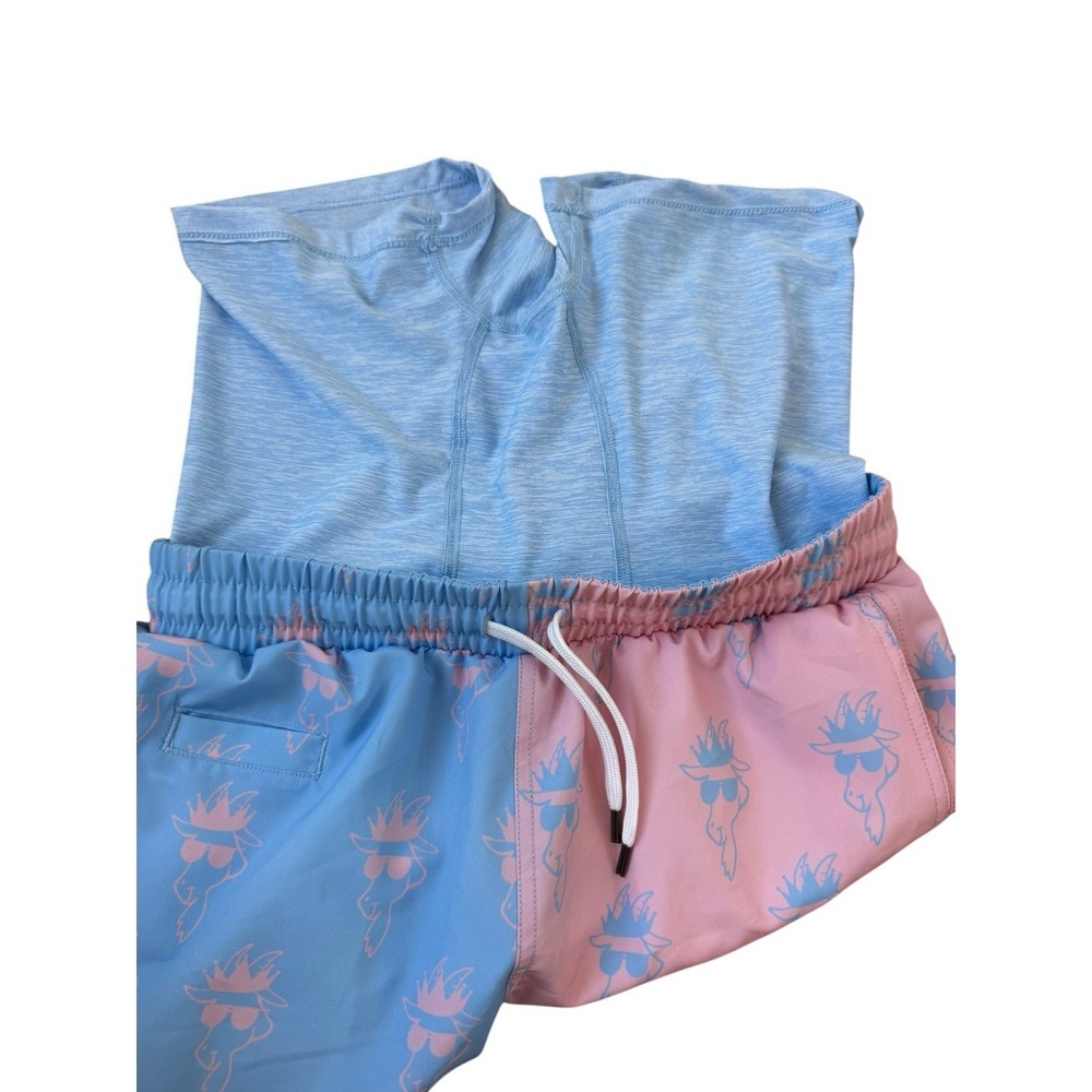Goat USA Boy's Swim Shorts Blue Pink Cotton Candy Colorblock Swim Shorts Large - Picture 6 of 6